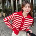 Peter Pan Collar Long-sleeve Striped Cardigan