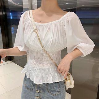 Ruffle Trim Elbow Sleeve Blouse White - One Size
