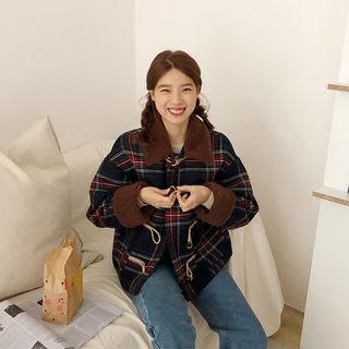 Toggle-button Checked Wool Blend Jacket