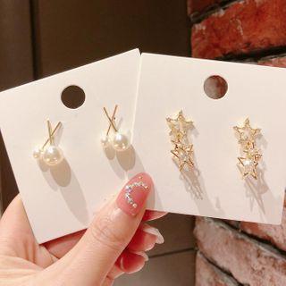 Faux Pearl Stud Earring / Star Fringed Earring