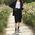 Zip-front Slit-front Midi Skirt