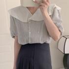Puff-sleeve Pinstriped Double-breasted Blouse
