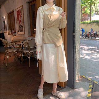 Long-sleeve Midi Shirtdress / Tie-waist Camisole