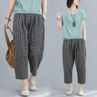 Plaid Cropped Baggy Pants Black - One Size