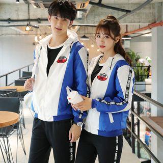 Couple Matching Hooded Two-tone Zip-up Jacket / Sweatpants