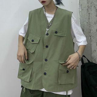 Pocket Detail Oversize Vest / Plain Elbow-sleeve Oversize T-shirt