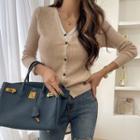 V-neck Layered Rib-knit Cardigan