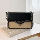 Chain-trim Two-tone Flap Crossbody Bag Beige - One Size