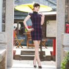 Cap-sleeve Check Cheongsam