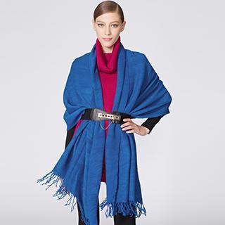 Fringed Embossed Knit Scarf Blue - One Size