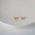 Rose 925 Sterling Silver Ear Stud 1 Pair - Gold - One Size