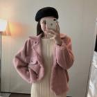 Fringed Furry Buttoned Jacket / Midi Rib-knit Sweater Dress