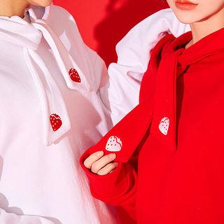 Strawberry Milk Embroidered Tie-neck Hoodie