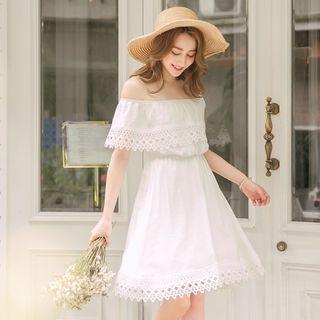 Off-shoulder Crochet Trim A-line Dress