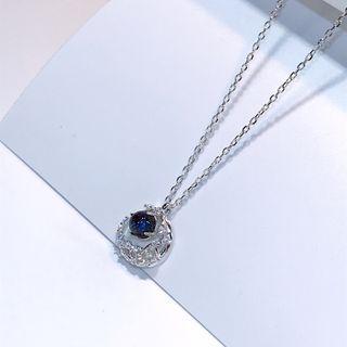 925 Sterling Silver Rhinestone Moon Pendant Necklace S925 Silver - Rhinestone Moon Pendant Necklace