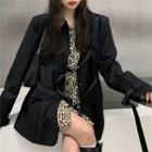 Leopard Long-sleeve Shirt / Plain Single-breasted Blazer