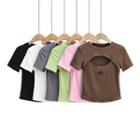 Mock Two-piece Short-sleeve Cutout Crisscross Embroidered T-shirt