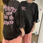 3/4-sleeve Lettering Washed T-shirt