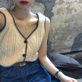 Contrasted Cable-knit Vest White - One Size