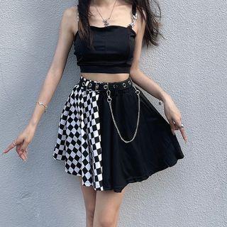 Chained Print Panel Pleated A-line Skirt