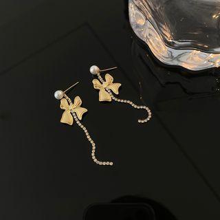 Bow Alloy Dangle Earring 1 Pair - Earrings - Bow - Tassel - Silver Pin - Gold - One Size