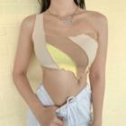 Color Block Copped One Shoulder Top