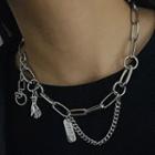 Hand Bow & Tag Pendant Stainless Steel Choker Silver - One Size