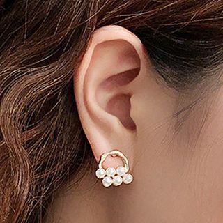 Faux Pearl Geometry Drop Earring 1 Pair - Silver Needle - Earring - Faux Pearl - One Size