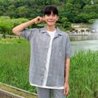 Open-placket Glen-plaid Shirt