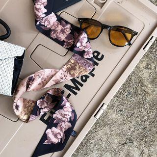 Flower Narrow Scarf M504 - Black - One Size