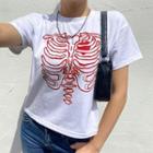 Skull Print Short-sleeve Crop T-shirt