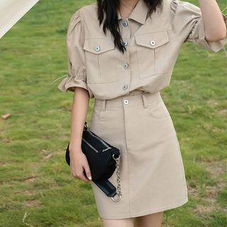 Set: Short-sleeve Cargo Shirt + Mini A-line Skirt