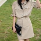 Set: Short-sleeve Cargo Shirt + Mini A-line Skirt