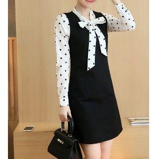 Set: Polka-dot Blouse + Tank Dress