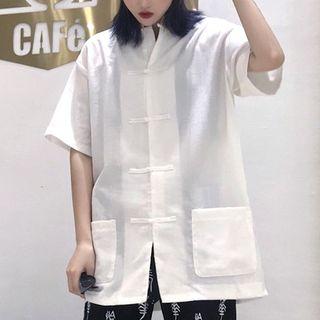 Elbow-sleeve Frog Buttoned Top