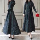 Foral Print Long-sleeve Maxi A-line Dress