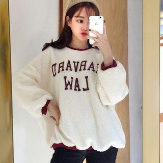 Contrast-trim Lettering Fleece Sweatshirt