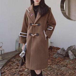Long-sleeve Contrast Trim Toggle Woolen Coat