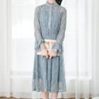 Stand Collar Bell Sleeve Lace Dress