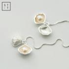 925 Sterling Silver Freshwater Pearl Scallop Dangle Earring Silver - One Size