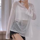 Long-sleeve Tie-waist Sheer T-shirt