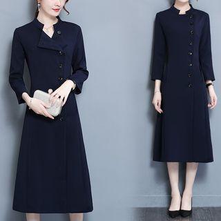 3/4-sleeve Single-breasted Midi Coat Dress