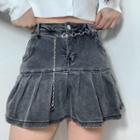 Denim Mini A-line Skirt / Heart Chain Belt
