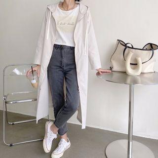 Plain Zip-up Long Hoodie Jacket White - One Size