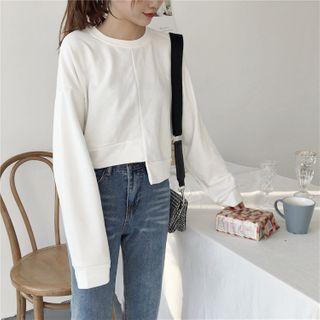 Long-sleeve Plain Asymmetrical Hem Sweatshirt