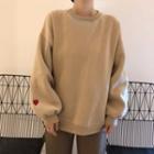 Heart Embroidered Fleece-lining Sweatshirt
