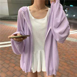 Plain Oversized Long-sleeve Hooded Jacket