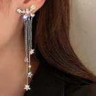 Star Drop Earring 1 Pair - Drop Earring - Silver Pin - Bow - Silver - One Size