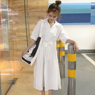 Short-sleeve Midi Shirtdress White - One Size