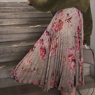 Floral Print Accordion Pleated Midi Skirt